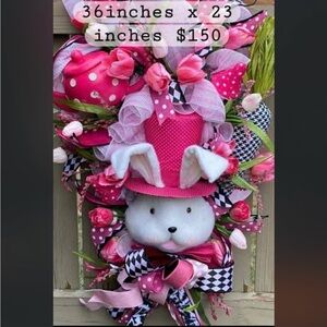 Handmade Pink Bunny Floral Wreath